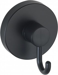 WENKO Vacuum-Loc® Haken Schwarz, 2er Set Handtuchhalter, Haken für Handtücher und Accessoires, Befestigen ohne bohren mit Vakuum, Kunststoff schwarz lackiert, Loft-Style, je 6 x 6,7 x 5 cm