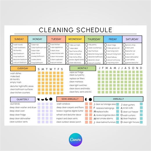 Printable Cleaning Schedule Planner Weekly Monthly Home Cleaning Checklist - Etsy