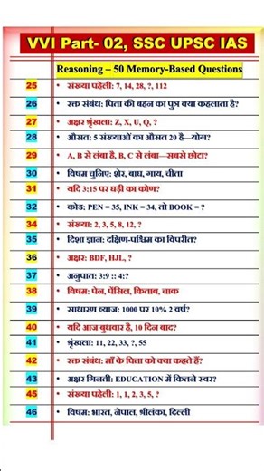 SSC CHSL Reasoning 2026 | 25 Memory-Based Questions 💯 | Exam में यही आएगा!