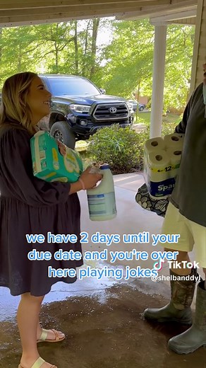 I swear he’s ready! He’s just a little dramatic 🤣 #husbandreacts #prank #waterbroke #pregnant #baby #couple #funny #fyp