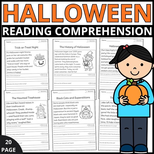 Halloween Reading Comprehension Worksheets | Grades 1-4 (PDF Download) - Etsy