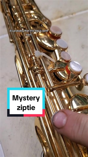 I do appreciate the innovation, because I'll bet holding down that flex actually helped the pad seal as an emergency measure! Zipties are your friend for emergency fixes - NOT GLUE >:( #saxophone #tenorsax #saxrepair #diyfix #repairshop #bandinstrumentrepair #repairtech #gooddiy