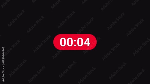 Simple countdown timer animation from 10 seconds to 0 seconds on a transparent background, with alpha channel.4k video