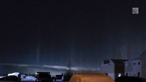 Light Pillars Dot the Sky over Fort St. John in NW British Columbia