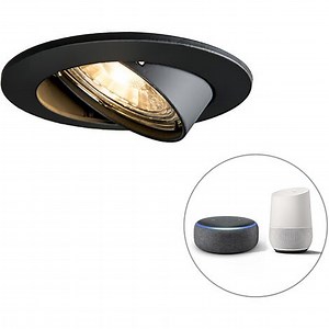 QAZQA edu - LED Dimmable Spot encastrable variateur inclus - 1 lumière - Ø 82 mm - Noir - Moderne - éclairage intérieur - Salon I Chambre I Cuisine I Salle à manger
