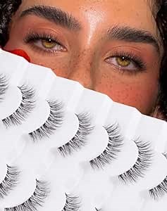 Jiocolor Natural False Eyelashes Wispy Faux Mink Lashes 3D Strip Short Volume Fake Eyelashes 7 Pairs Pack