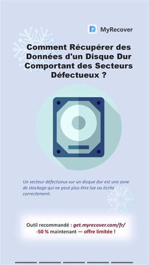 Votre disque dur contient des bad sectors et devient lent ou inaccessible ? 😱 Pas de panique ! Vos fichiers ne sont pas forcément perdus. Dans cette vidéo : ✅ Découvrez comment les secteurs défectueux bloquent vos fichiers ✅ Comment MyRecover peut récupérer vos données rapidement ✅ Sauvegardez vos documents, photos et vidéos avant qu’il ne soit trop tard Ne laissez pas vos données disparaître ! 👉 Profitez d'une réduction exceptionnelle de 50 % sur get.myrecover.com/fr/. Offre valable pour une 