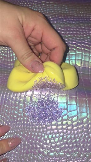 ASMR ✨ Yellow Sticky Squishy Star with Lavender Sparkly Gems