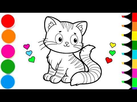 How to Draw a Cartoon Cat | Drawing and Coloring a Cute Cat