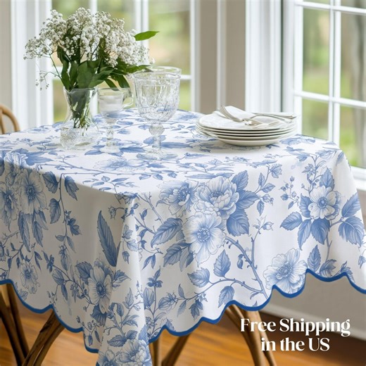 Blue Floral French Country Toile Tablecloth Bridal Dining Linen Reception Decor Elegant Farmhouse Table Cloth Shabby Chic Table Setting - Etsy
