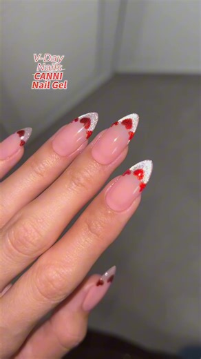 Romantic Cat Eye French Heart Nails for Valentine’s Day