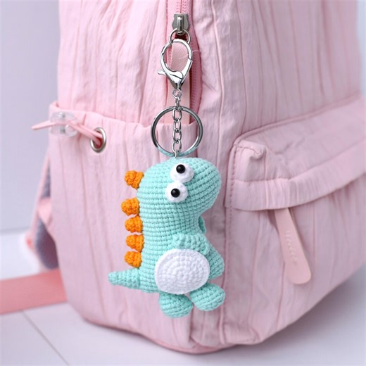 Crochet Dino Keychain | Amigurumi Dinosaur Bag Charm | Cute Animal Keyring | Gift for Kids | Stocking Stuffer - Etsy