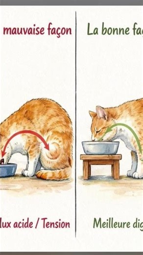 Bonne Façons est la Mauvaise Façon de la Posture Alimentaire Chat