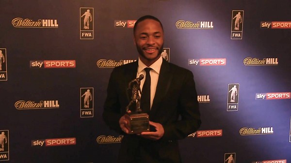 Raheem Sterling collects the FWA Footballer of the Year award