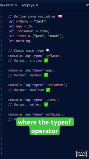 Checking Data Types with typeof #JavaScript #CodingForBeginners #LearnToCode #WebDev #CodeShorts