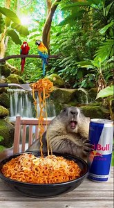 Marmot Eats Noodles & Drinks Red Bull — Funniest Combo Ever! 🍜⚡🐾🤣 #animals #funny #ytshorts #short