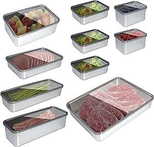 10 Pack Bacon Cheese Meat Storage Container Stainless Steel Airtight Storage Container Kitchen Food Storage Containers Fruit Tray with Lids Stackable Fridge Organizer Bins for Fruit Vegetable Food