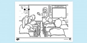 Classroom Scene Colouring Sheet
