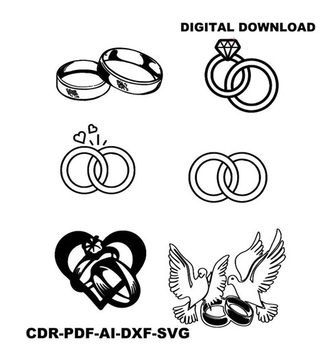 Wedding Rings Clipart & Cut Files – 6 Designs – SVG Dxf AI PDF Cdr – Laser Engraving - Etsy