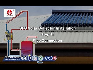 Solar collector installation: Step 3 Pipe connection; CPC Heat pipe solar collector installation