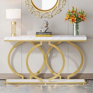 [Hot Item] 2024 Italian Luxury Modern Nordic High End Hall Home Decor Narrow Entry Gold Metal Base White Marble Console Table for Hallway