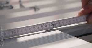 A craftsman measures a floorboard with a yardstick