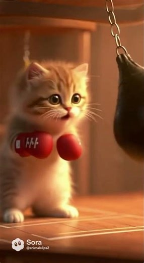 Tiny Boxer Kitten Training with Mini Punches 🥊🐾✨ #miniatureworld #cat #catshorts #cute #kitten