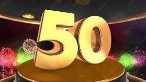 50th anniversary animation in gold with fireworks background, Animated 50 years anniversary Wishes in 4K