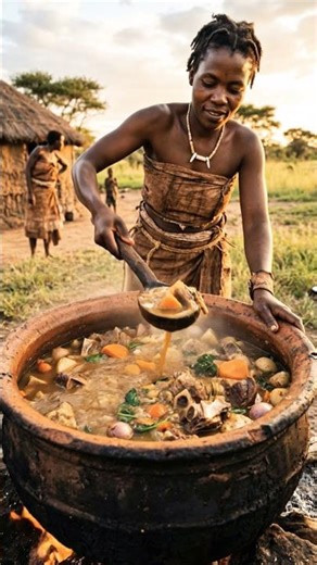 African Tribal Cooking — Giant Clay Pot Stew #tribalcooking #africa #primitivecooking 🔥