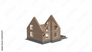 House animation being assembled. Home construction. Build structure. Time-lapse 3d animation showing a process of building of the house.