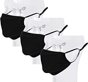 MASKMAKER: Stretch 3 Layer Cotton Face Mask Washable Black Face Mask with Nose Wire. Adjustable Face Mask Reusable Mask Breathable Face Masks for Women, Men Adjustable Ear Loops 3 Pack Black Mask