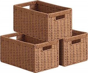HBlife Wicker Storage Basket Handwoven Wicker Rectangular Storage Baskets, Handles