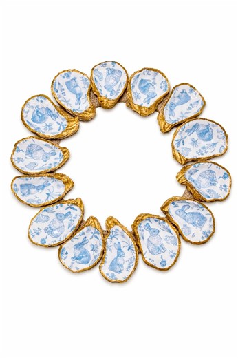 Bunny Rabbit Blue Toile Oyster Shell Wreath. FREE SHIPPING - Etsy
