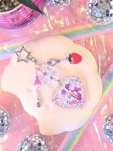 Keychain Anime Manga Strawberrys Pink Glasess Girls Pink Kawaii Keychains - Etsy