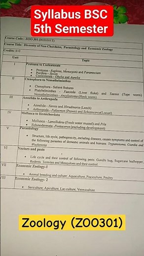 Zoology Syllabus 5th Semester/ BSC (ZOO301) #shortvideo #zoology #syllabus2023