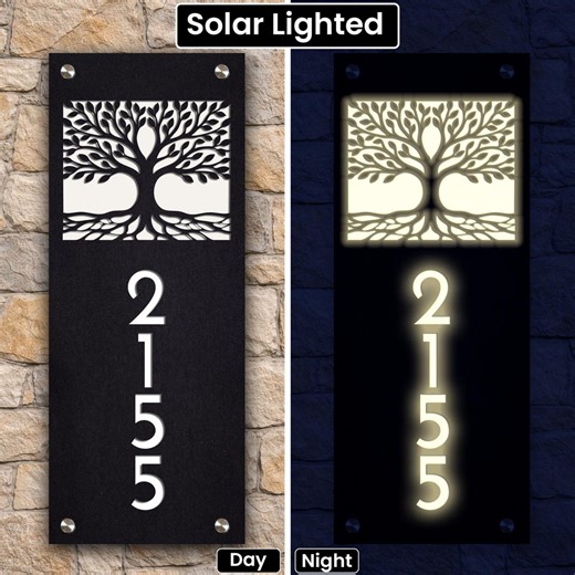 Solar Lighted House Numbers - Modern Illuminated Address Sign - Tree of Life Gifts - Etsy