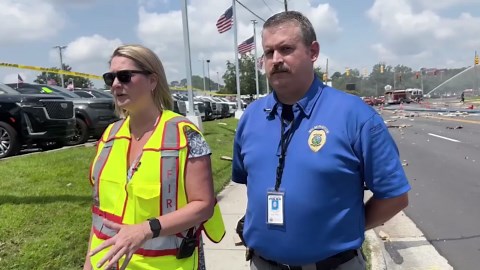 Debris litters streets after fiery North Carolina explosion