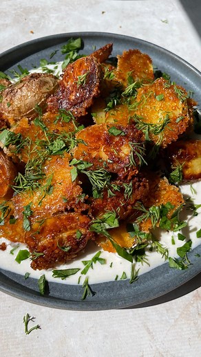 Monique: Ambitious Kitchen on Instagram: "the CRISPIEST parmesan potatoes 🤤 with garlic, lemon, herbs, and creamy roasted garlic whipped feta dip. HELL YA!⁣ ⁣ been testing these for weeks and I’m so excited to share them with you! they’re honestly one of the best things I’ve made all year.⁣ ⁣ pro tip: you MUST use refrigerated store-bought grated (not shredded) parmesan — *not* shelf-stable or shredded at home! I learned this the hard way lol.⁣ ⁣ SO excited for you to try them. they’d be