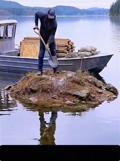Craftsman Building a Cabin on a Tiny Island