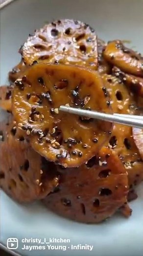 ￼Braised lotus root￼ is an easy Korean side dish! Follow for full recipe and more easy Korean recipe