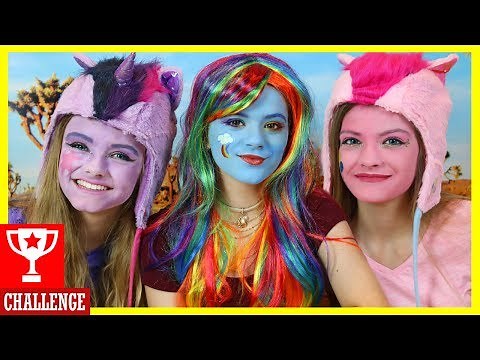 MY LITTLE PONY FACE PAINT CHALLENGE! With Jacy and Kacy! Rainbow Dash Pinkie Pie vs Twilight Sparkle