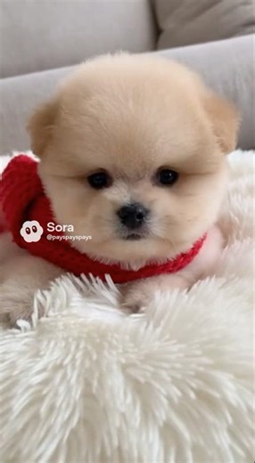 ふわふわすぎる綿あめ子犬🐶💕 赤いマフラーが似合う天使のあくび｜Super fluffy cotton candy puppy 🐶💕