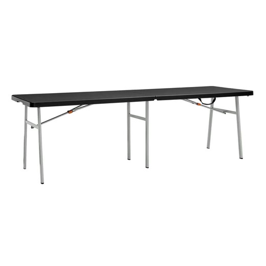 Check The Home Depot's Q&A Before Buying: HDX 8 ft. Black Resin Top Rectangular Folding Utility Table for Indoor/Outdoor Use, Seats- 8