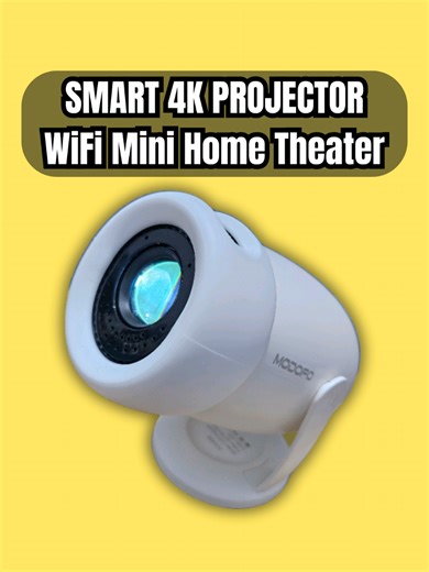 Smart Mini 4K Projector - MODOFO Y400 Portable WiFi Home Theater with Built In Applications and Bluetooth Connectivity - Phone, Tablet or PC Screen Synchronization - Pan Tilt Head and Built In Audio Speaker #projector #projectorscreen #portableprojector #miniprojector #smartprojector