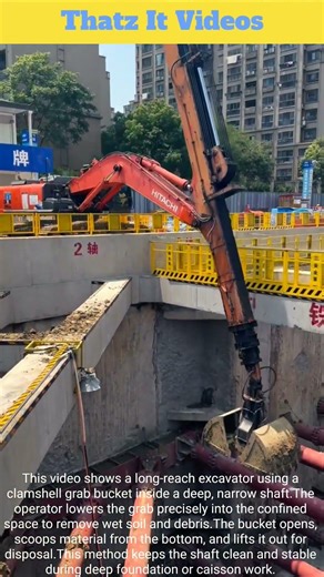 Deep Shaft Excavation : Excavator Grab Bucket Digging