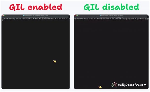 Finally, Python killed the bottleneck that held it back for 30 years.In Python 3.14, the GIL can now be disabled.That means:your threads stop “taking turns”…and start running at the same time.For the first time ever, Python can actually use all your CPU cores for real parallel execution.The performance jump is insane.(here’s how to unlock it)