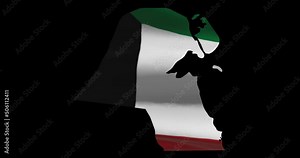 Kuwait country map outline with national flag animation. Alpha channel footage