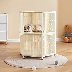 Cat Playpen Large Cat Cage with Universal Wheels Cat House for Cat and Kitty Indoor Fun
