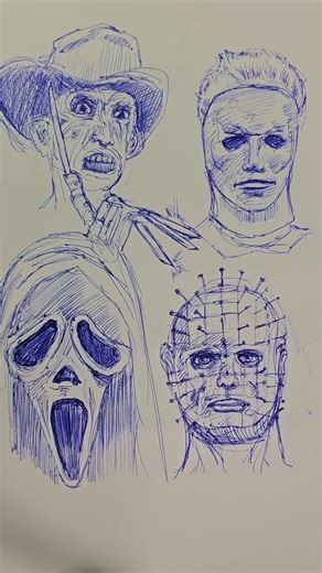 I drew four classic horror monsters with a ballpoint pen. #ballpointpendrawing #handdrawnart #pendrawings #Halloween #Halloweenart #horrorfan #horrorart #reels | Joseph Falco