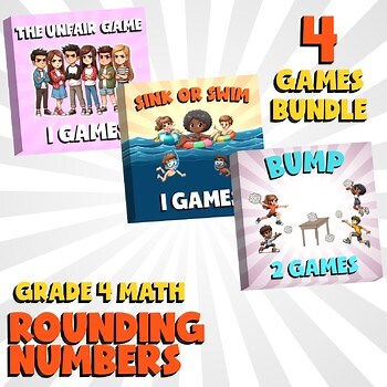 4 No Prep Math Games Bundle B - Rounding Numbers - Grade 4 Review Activity